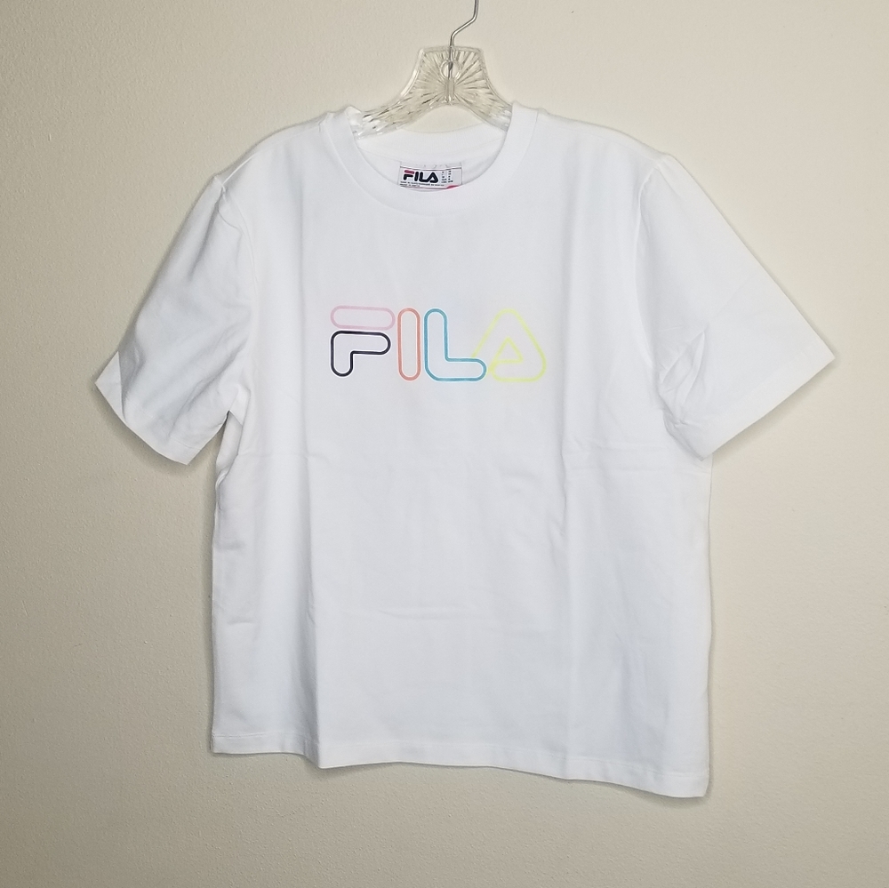FILA Multicolor Logo Jersey White Shirt - Picture 4 of 6